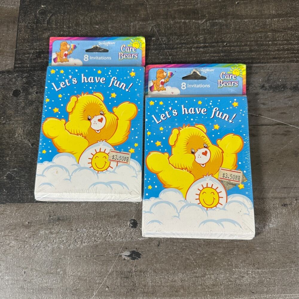 Vintage CARE BEARS 'Let's Have Fun!' Birthday Invitations Cards (2 Packs) 16 NEW